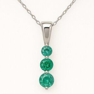 AIG Certified 0.65ct Natural Emerald Pendant - 14K White Gold